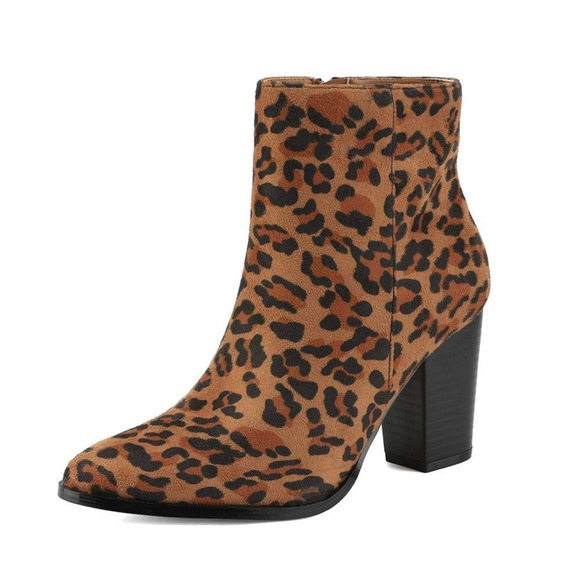 NWT Wool + Pepper Co. Cheetah Suede Heeled Ankle Booties - Picture 2 of 8